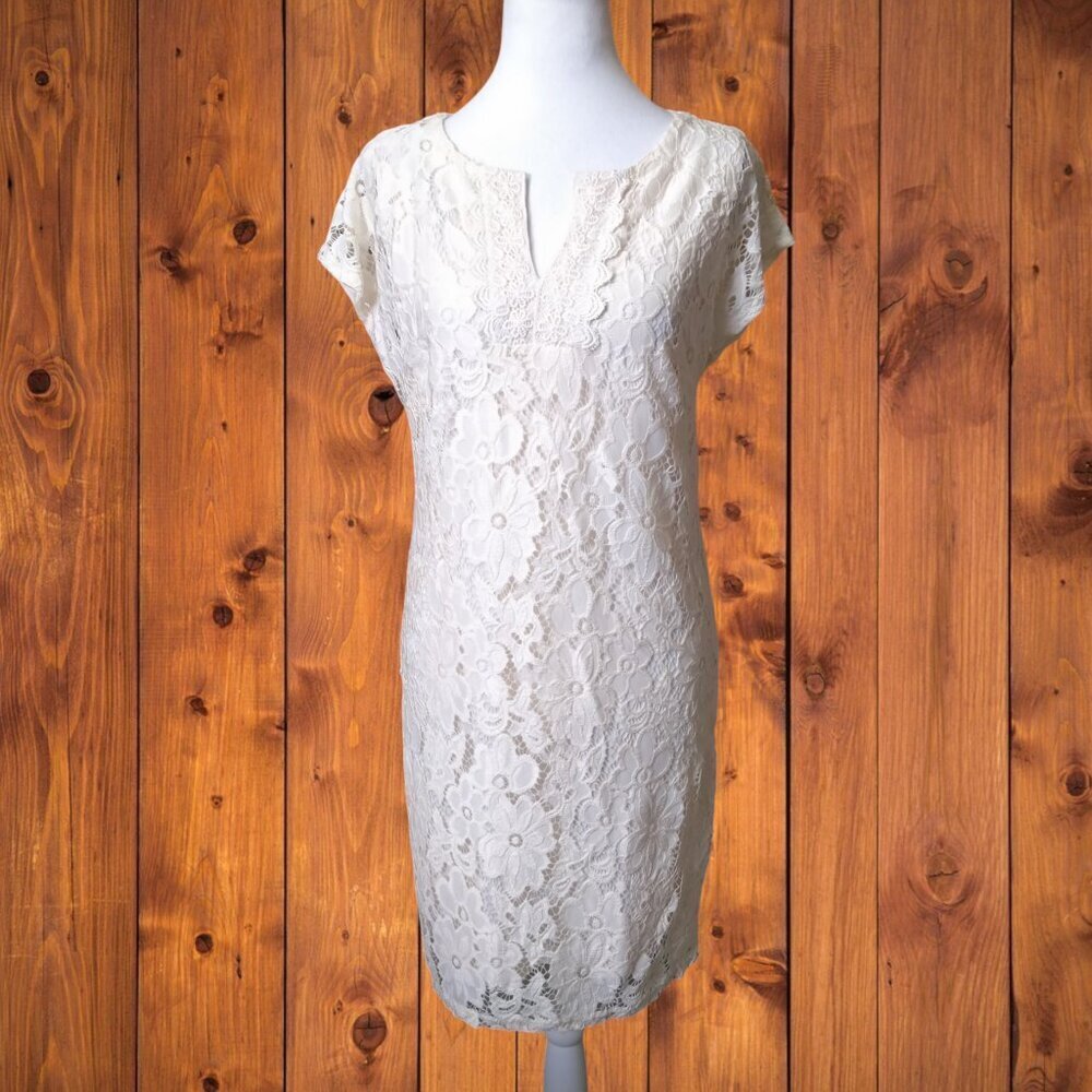 Laundry By Shelli Segal Size 6 Ivory Lace Lined Sheath Dress Romantic Feminine